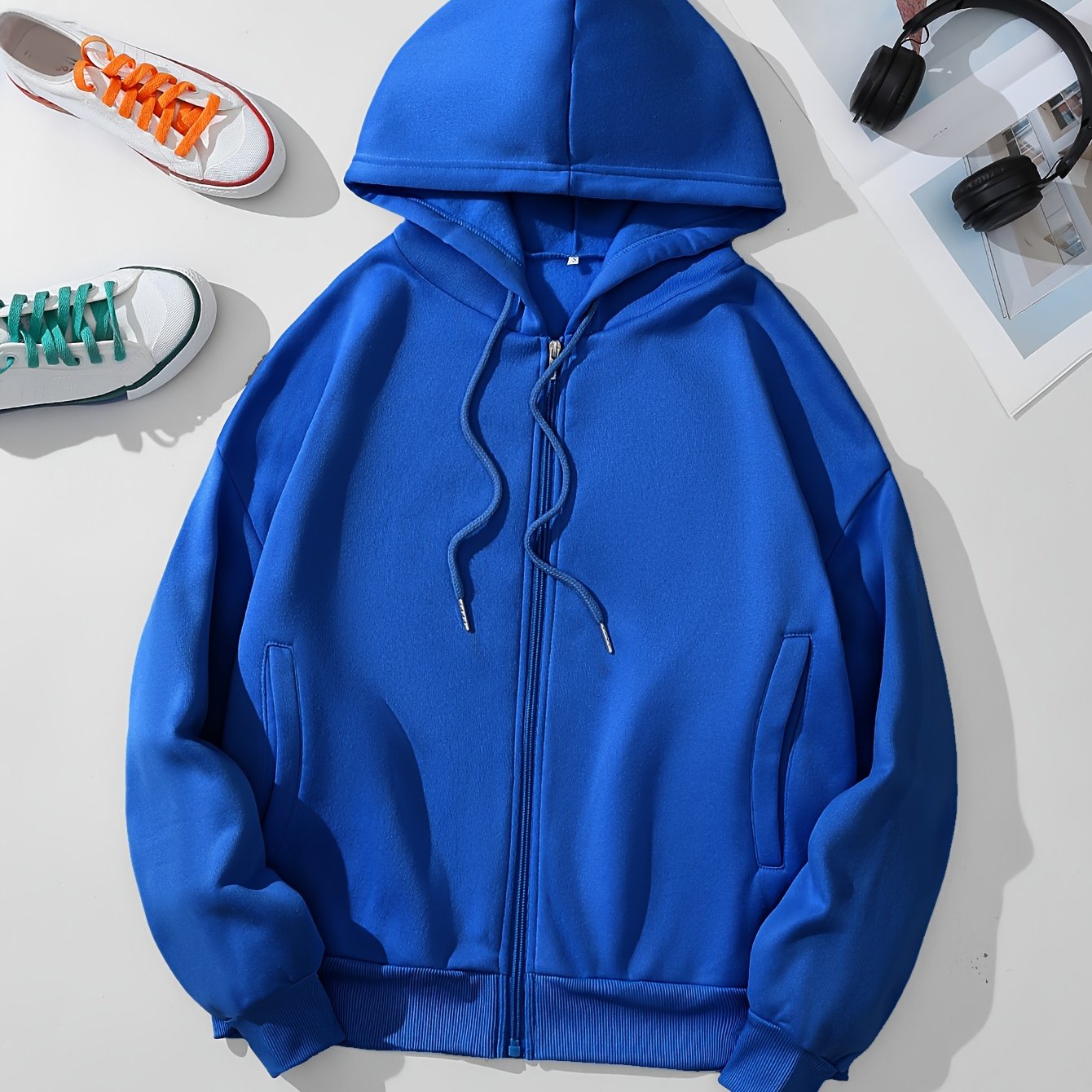 vlovelaw Women's Solid Color Zip Up Thermal Lined Drawstring Hoodie