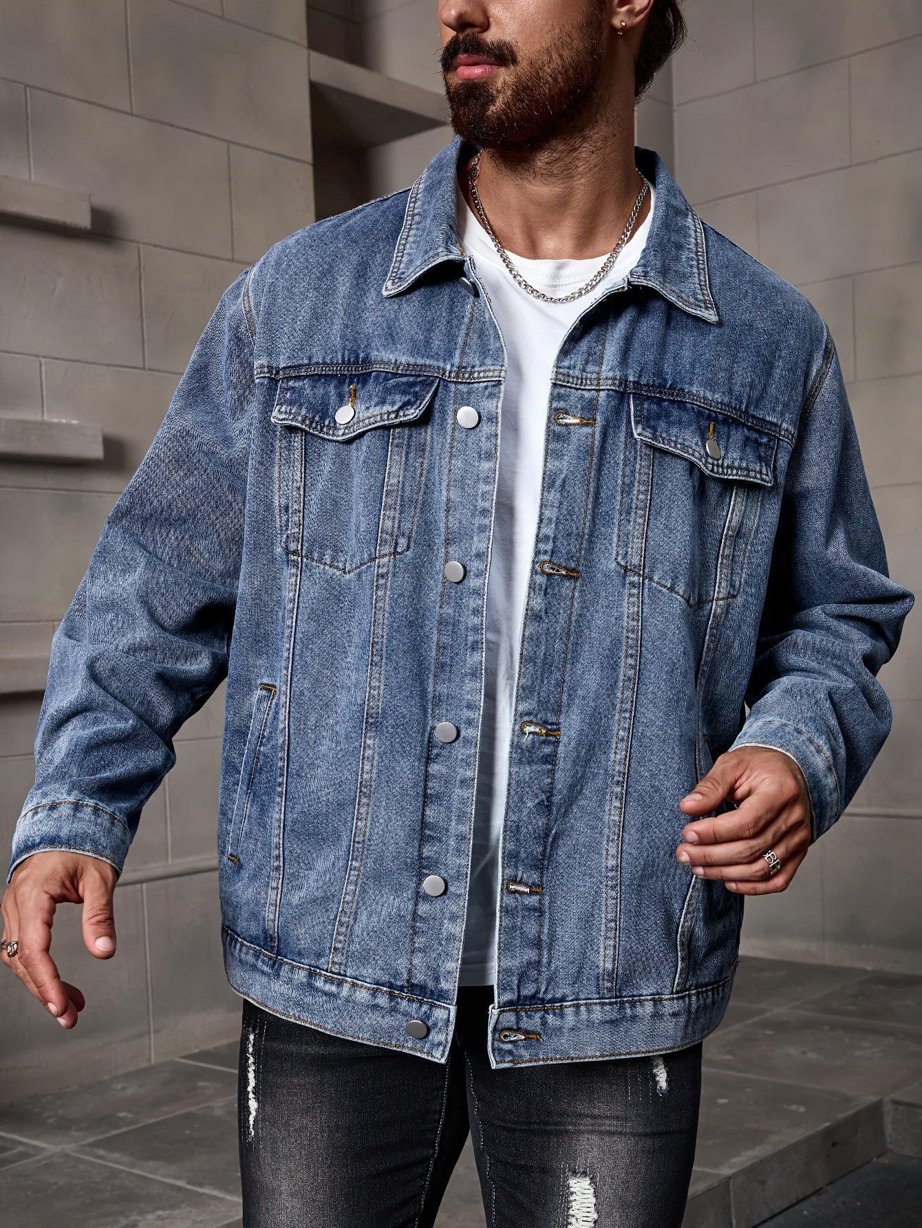 Plus Size Men's Cotton Denim Jacket - Soft, Breathable, Casual, Relaxed Fit, Daily Wear, Comfortable, Versatile, and Stylish Outerwear