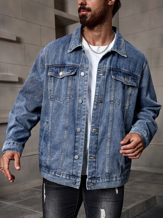 Plus Size Men's Cotton Denim Jacket - Soft, Breathable, Casual, Relaxed Fit, Daily Wear, Comfortable, Versatile, and Stylish Outerwear