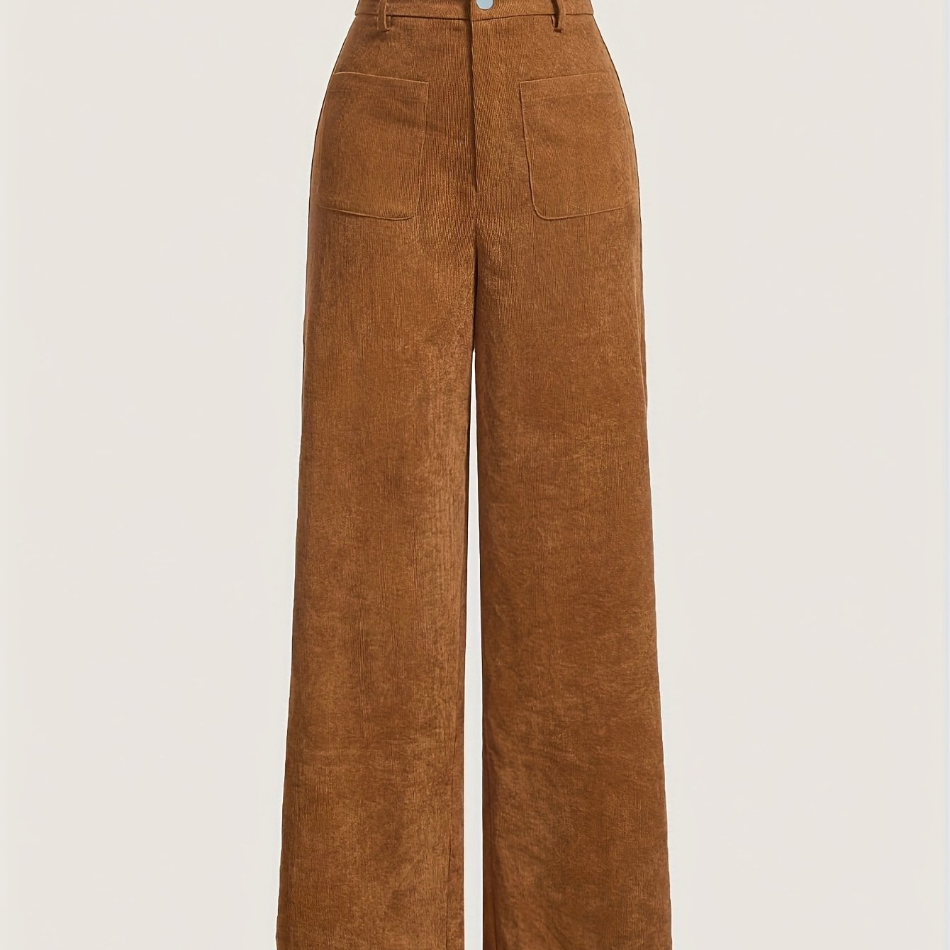 Solid Corduroy Straight Leg Pants, Vintage Patched Pocket Loose Pants, Women's Clothing