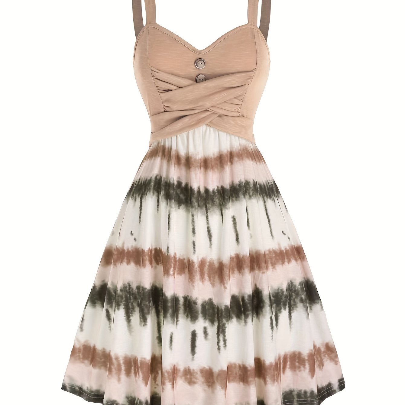 vlovelaw Tie Dye Print Fake Button Dress, Casual Sleeveless Backless For Summer, Women's Clothing