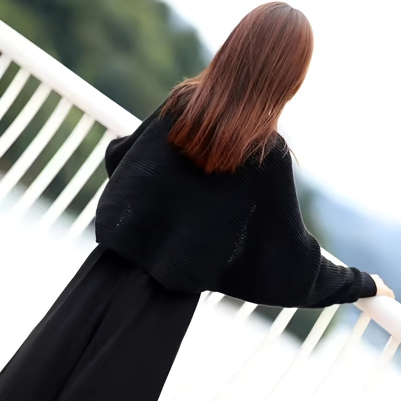 vlovelaw Solid Color Knit Shawl Thick Coldproof Warm Wrap Casual Elastic Cardigan For Women Autumn & Winter