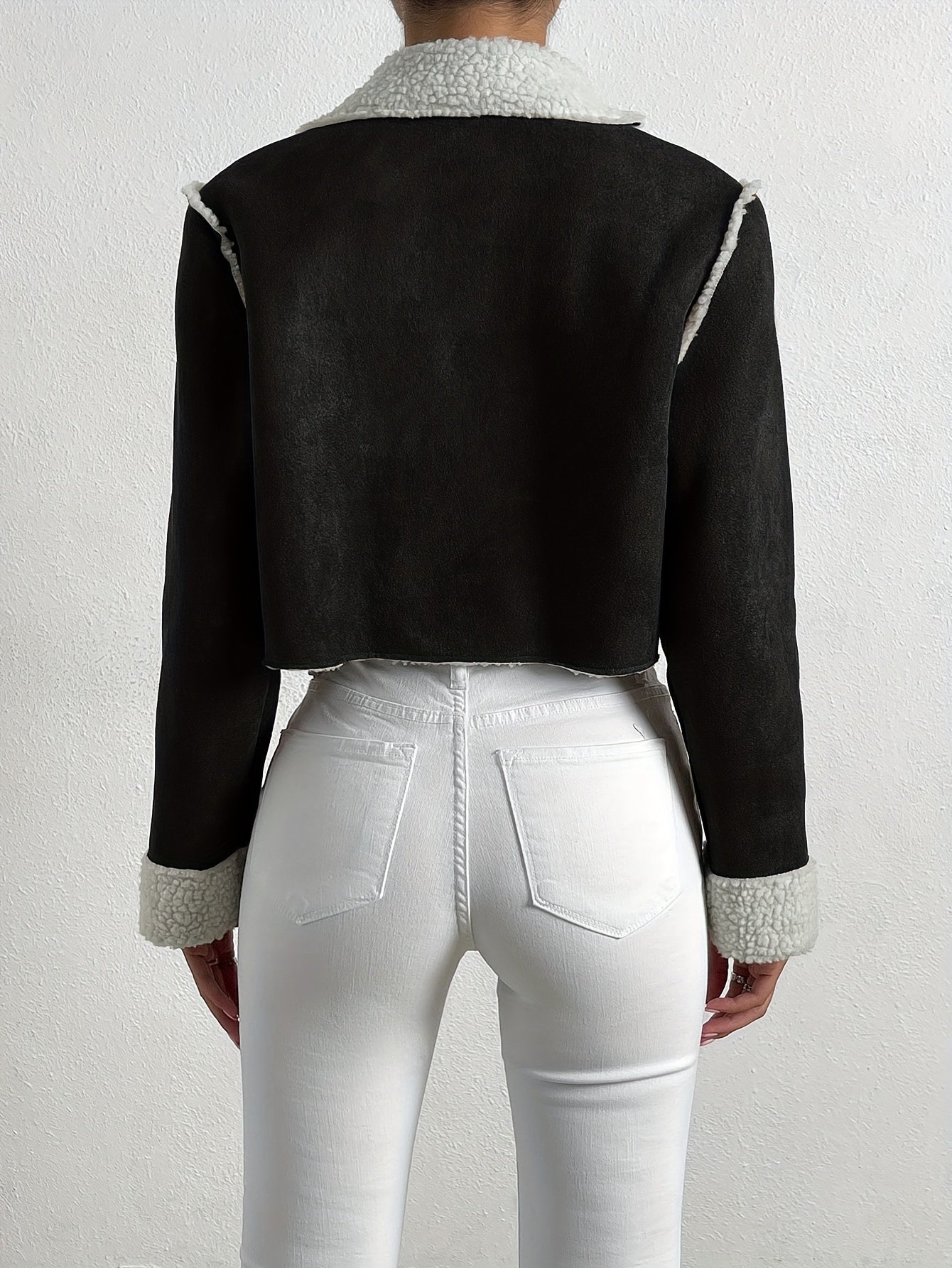 vlovelaw Teddy Slanted Zipper Coat, Casual Long Sleeve Fall & Winter Jacket, Women's Clothing