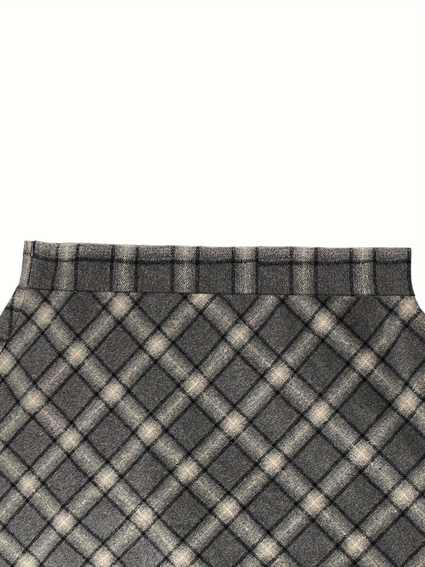 vlovelaw Plus Size Elegant Skirt, Women's Plus Plaid Print Elastic Woolen A-line All-match Skirt