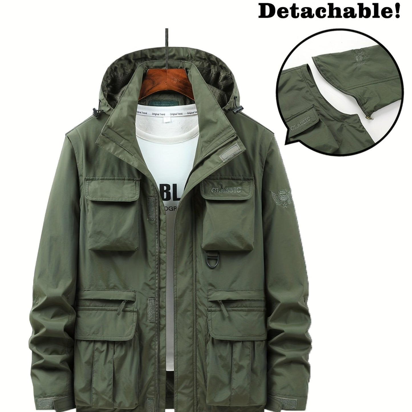 Men's Multi Pocket Detachable Windbreaker Jacket, Cargo Vest For Outdoor Fishing Climbing Photography, Multifunctional Wear-resistant Coat Vest