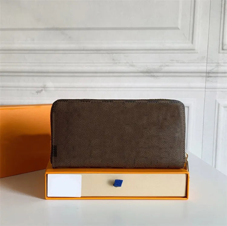Top Designer Wallets Women Men Wallet Black Embossed Genuine Leather Wallet Single Zipper Ladies Long Purse High Quality Classic Check Flowers Wallet With Box