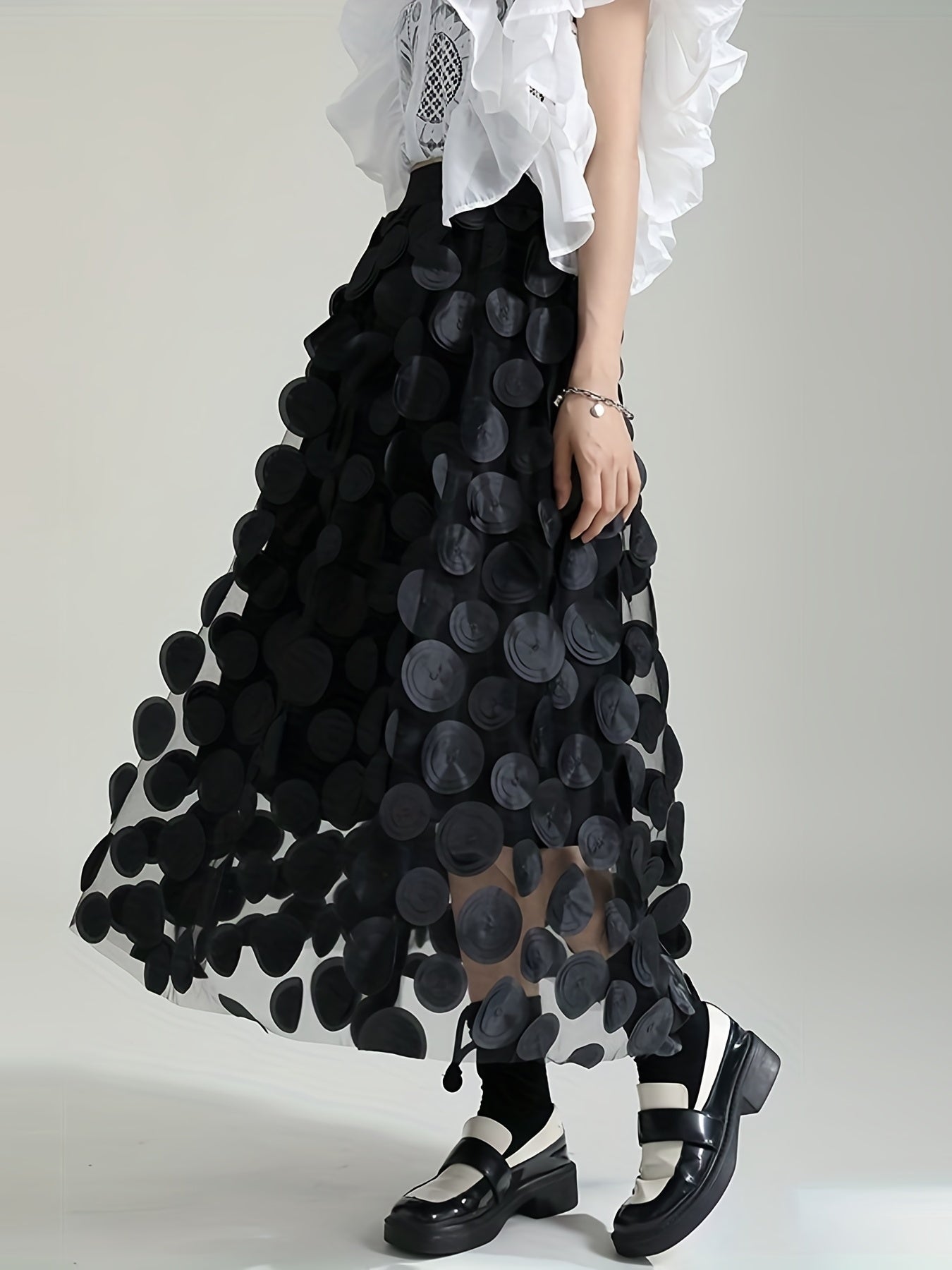 vlovelaw Applique High Waist Skirts, Elegant Maxi Skirts For Spring & Summer, Women's Clothing