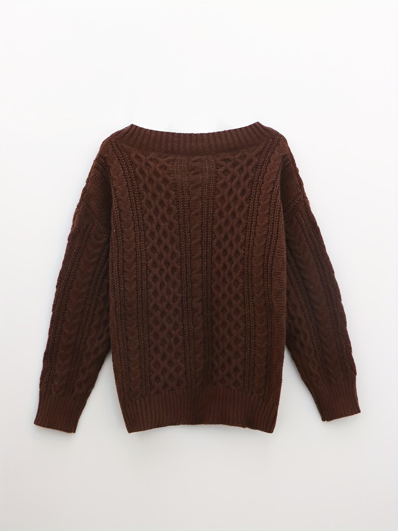 vlovelaw Solid Notched Neck Pullover Sweater, Casual Long Sleeve Sweater For Fall & Winter, Women's Clothing