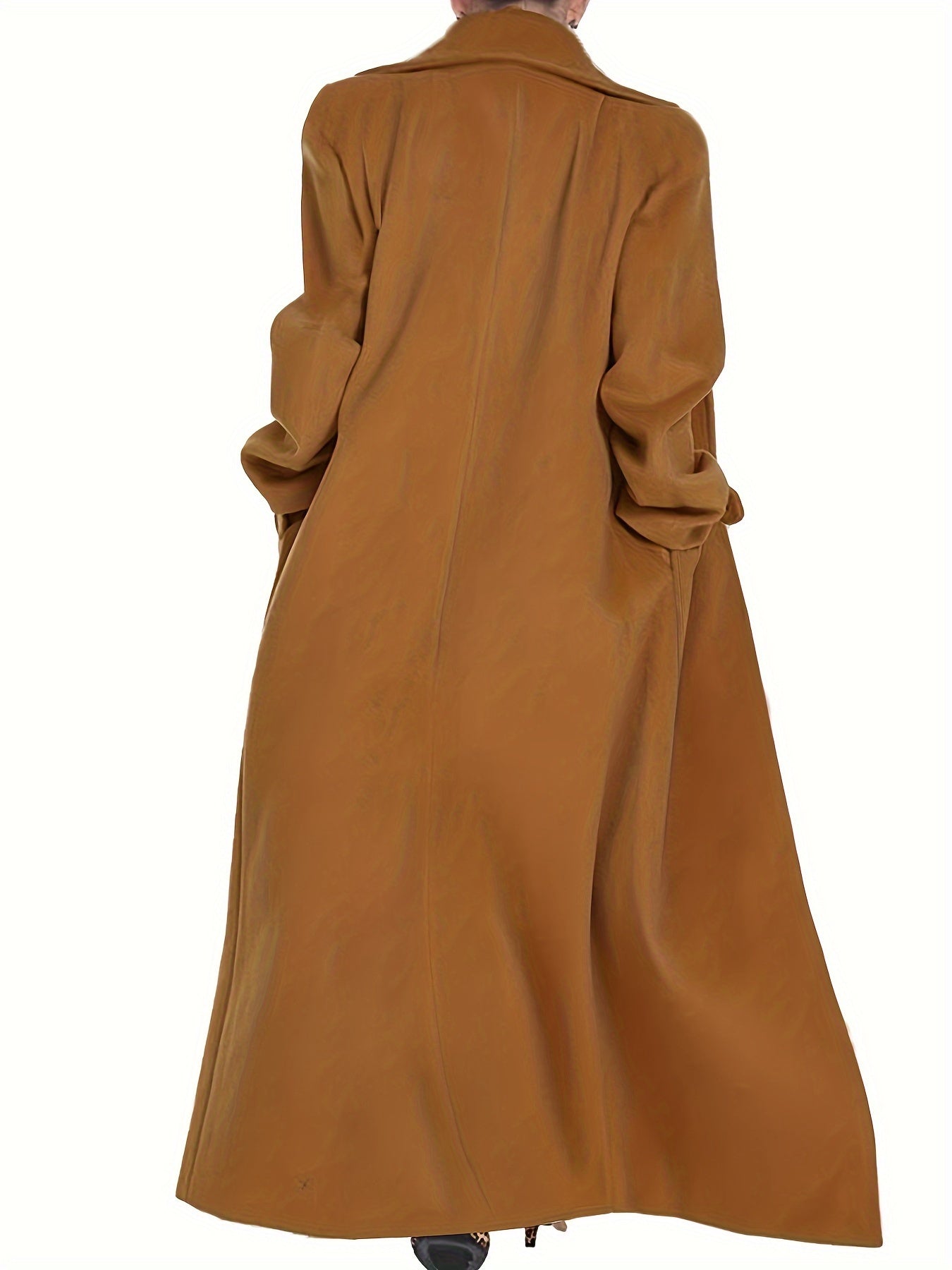 vlovelaw Solid Lapel Pockets Overcoat, Elegant Long Sleeve Maxi Outwear For Fall & Winter, Women's Clothing