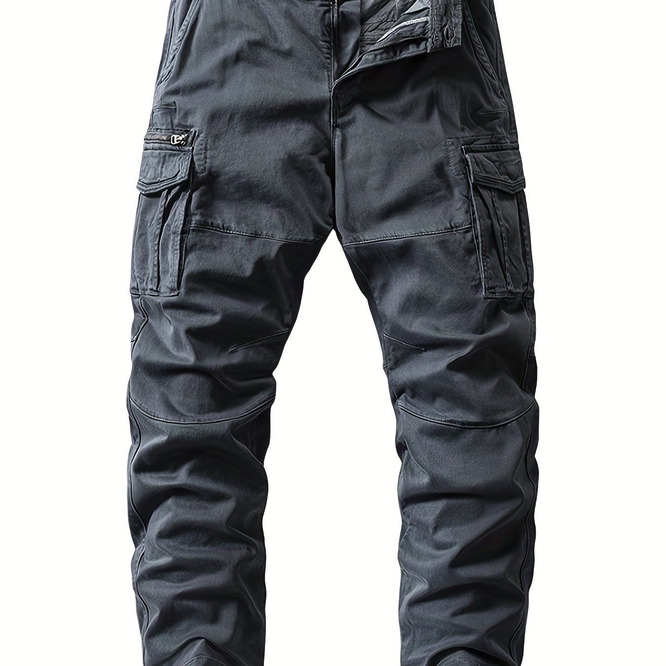 98% Cotton Solid Color Multi Flap Pockets Men's Straight Leg Cargo Pants, Loose Casual Outdoor Pants, Men's Work Pants Hiking Fishing