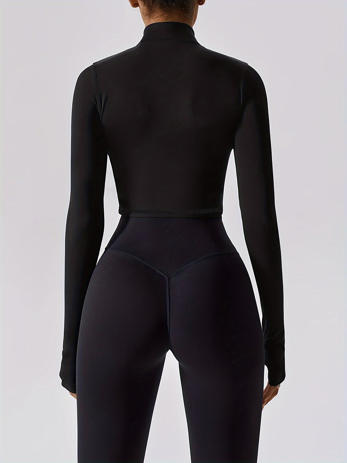 vlovelaw Solid Color Long Sleeve Thumb Hole Yoga Jacket, Casual Sports Running Top, Women's Tops