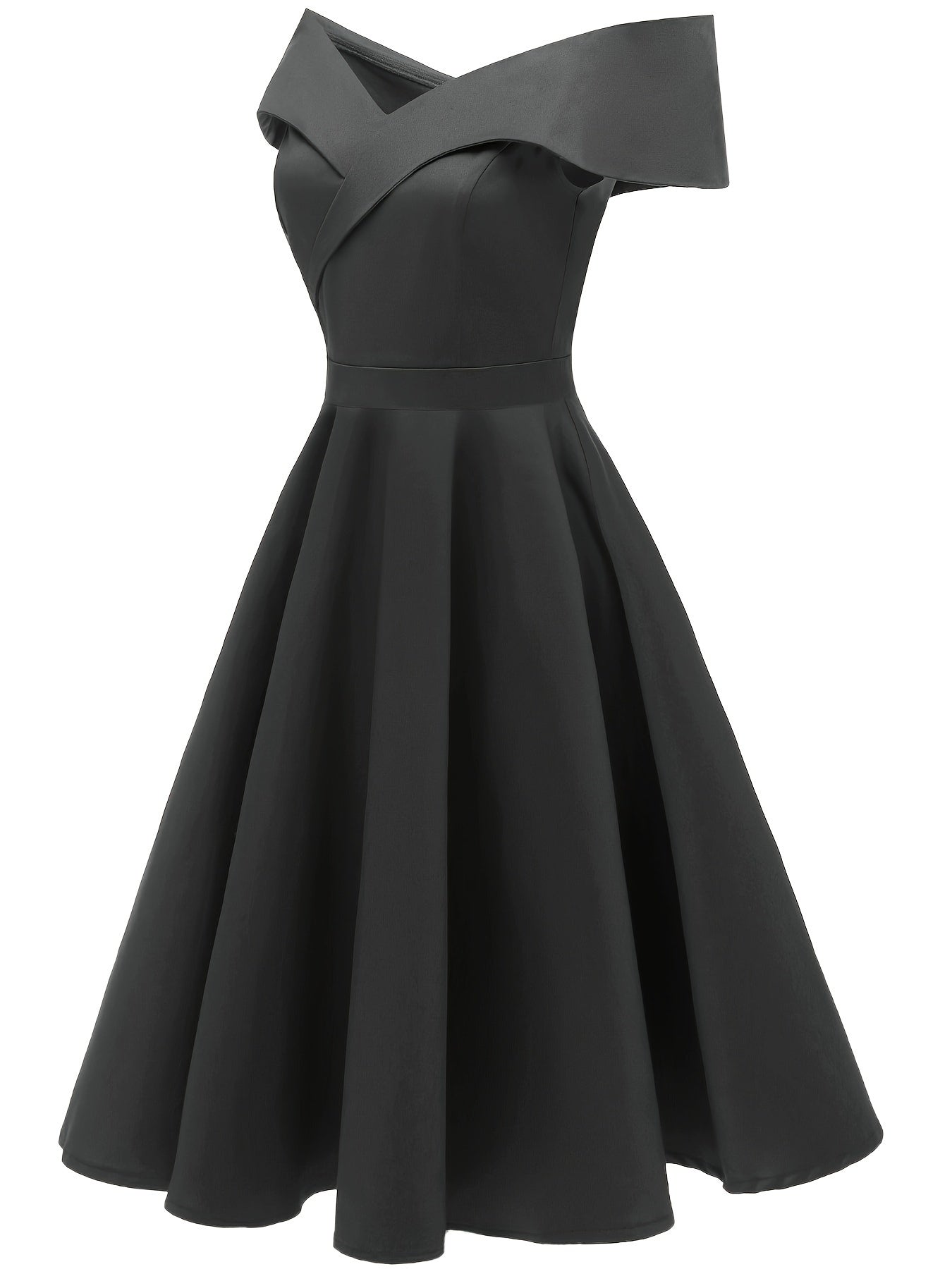Off-shoulder Foldover Dress, Elegant Solid Color Flare Dress, Women's Clothing