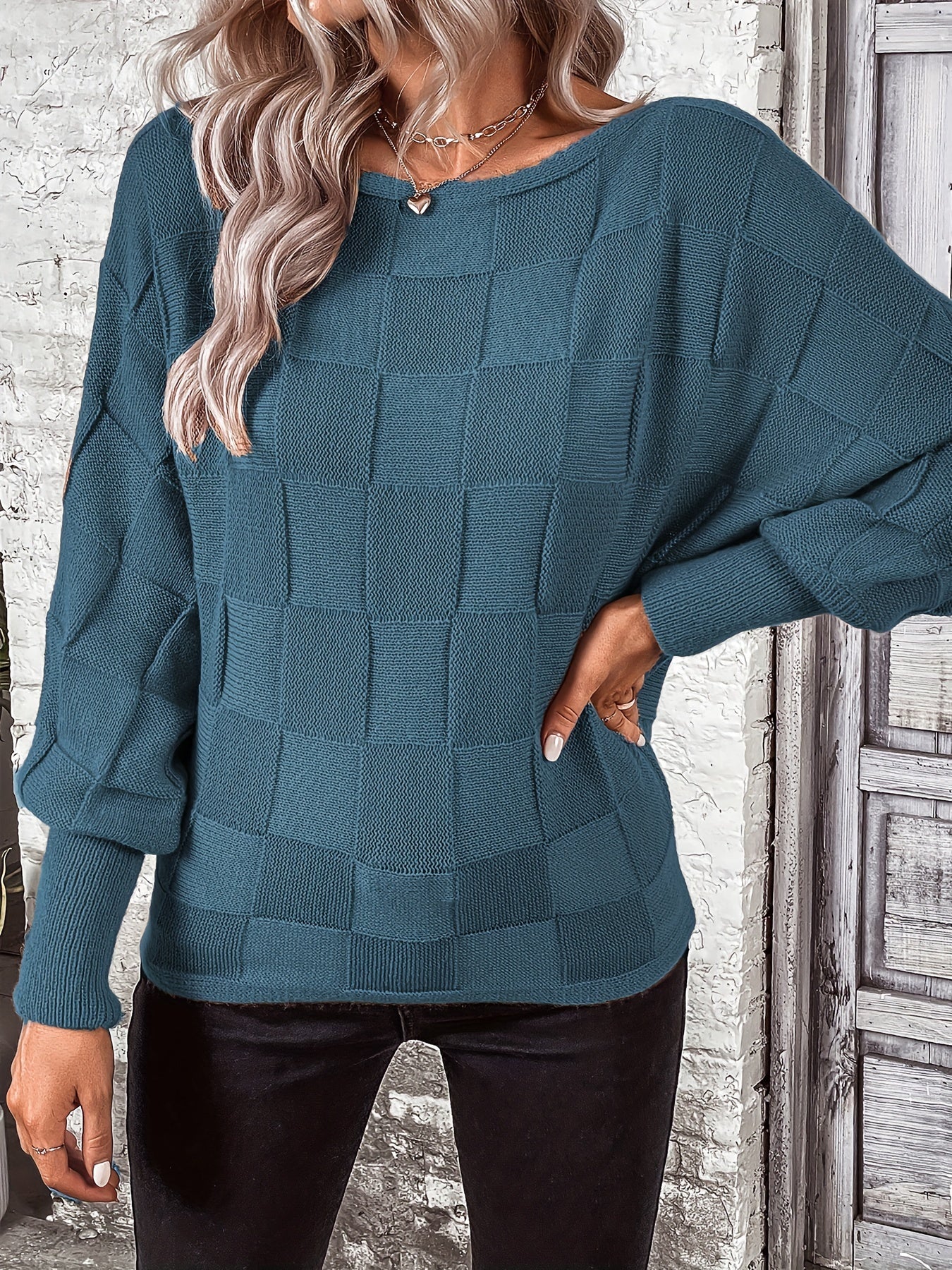 Solid Simple Knit Sweater, Casual Long Sleeve Boat Neck Sweater, Women's Clothing