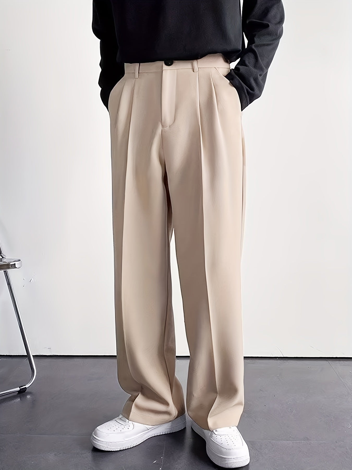 vlovelaw Men's Stylish Loose Solid Pants With Pockets, Casual Breathable Comfy Trousers For City Walk Street Hanging Outdoor Activities