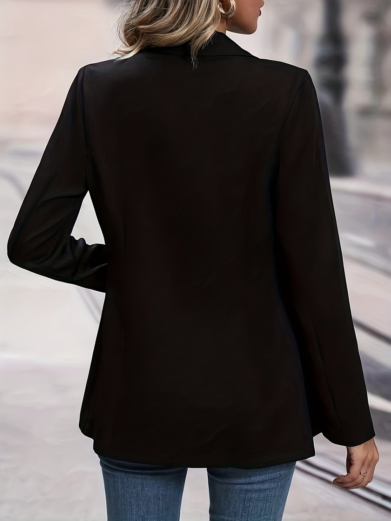 Single Breasted Lapel Blazer, Elegant Solid Long Sleeve Work Office Outerwear, Women's Clothing