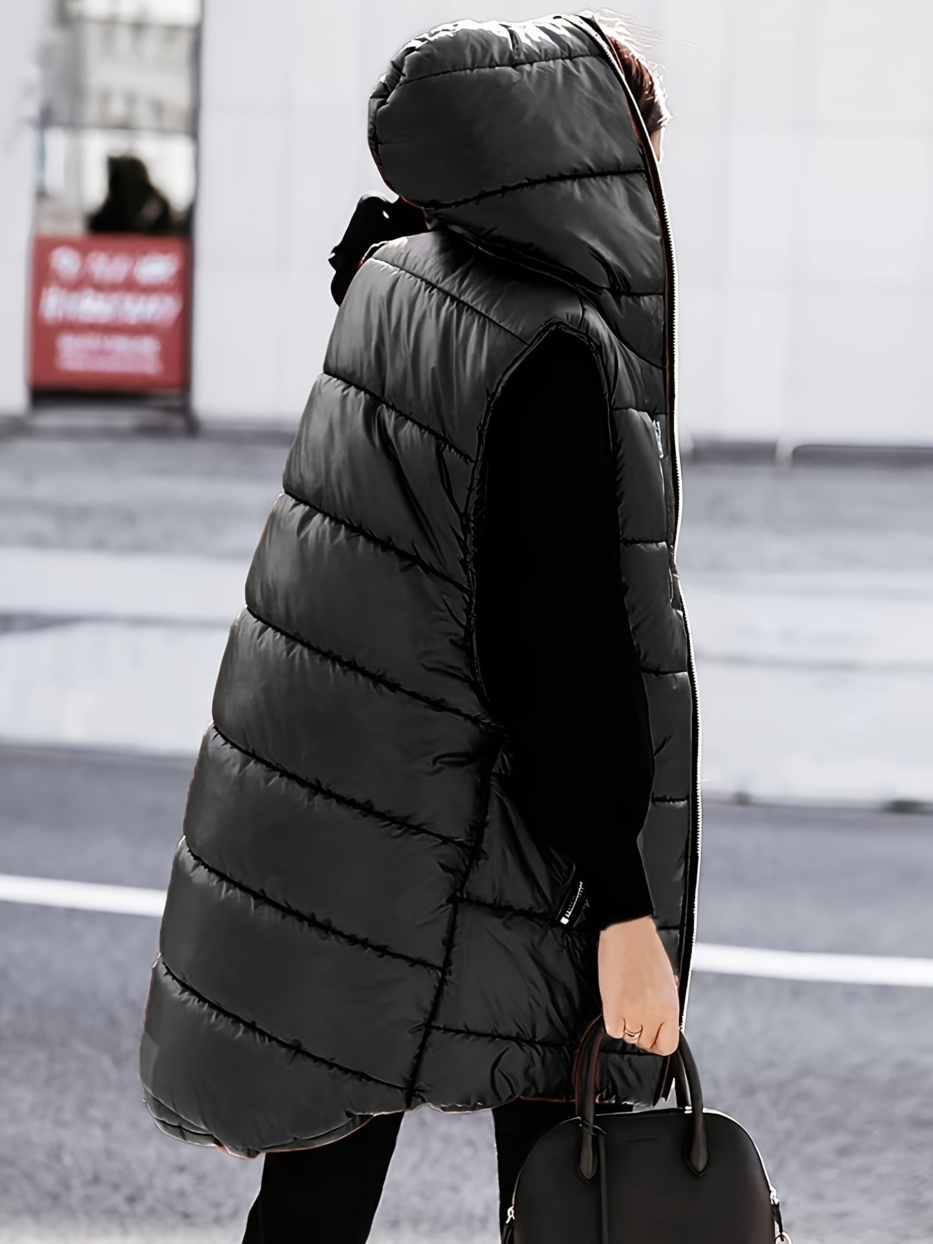 vlovelaw Sleeveless Oversized Parka, Zip Up Solid Casual Outwear For Winter & Fall, Women's Clothing