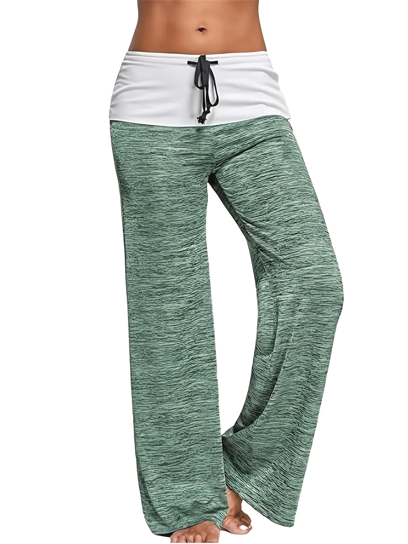 vlovelaw Plus Size Casual Pants, Women's Plus Colorblock Drawstring Slight Stretch Loose Fit Pants