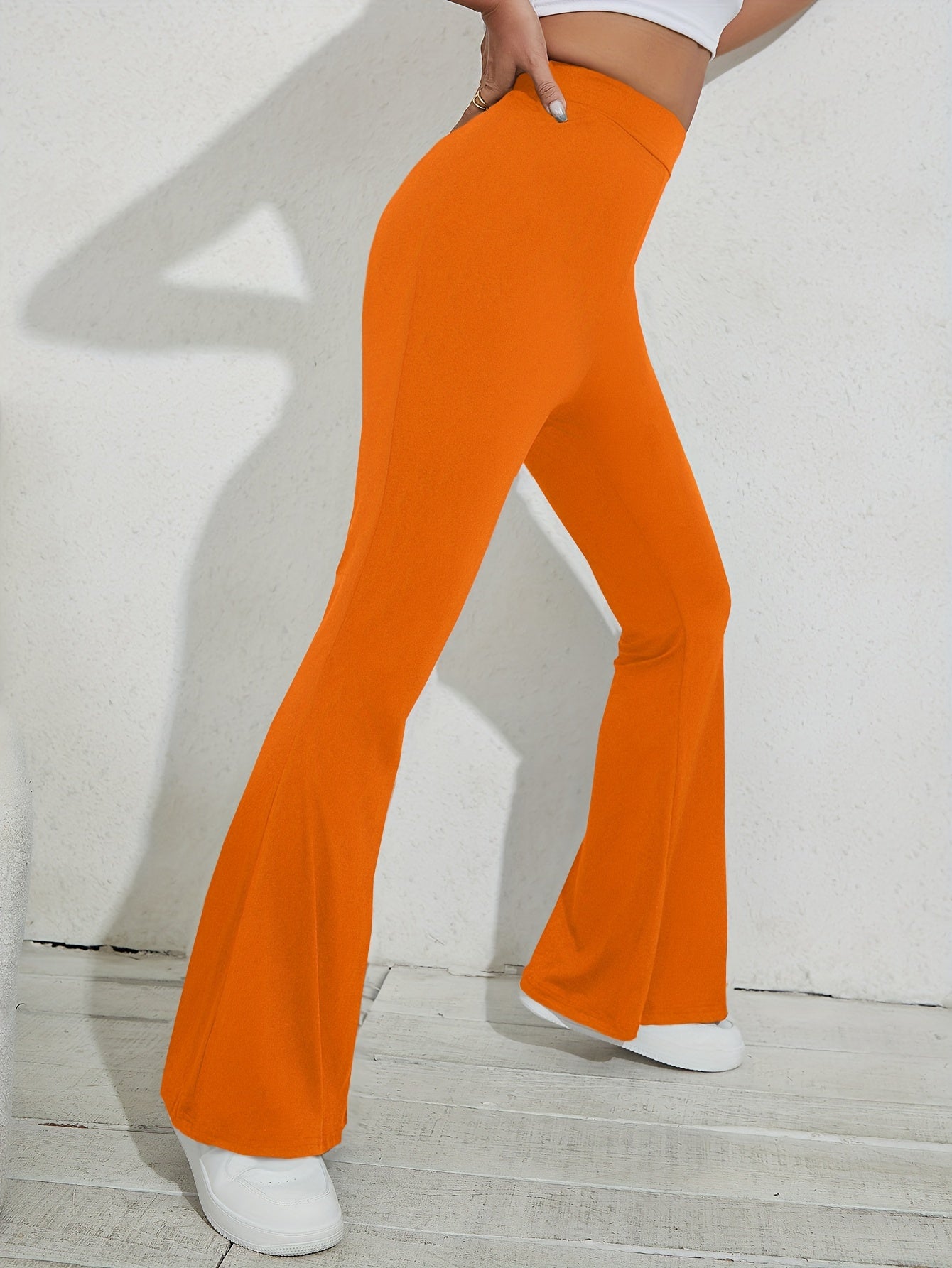 vlovelaw Flared Leg Simple Pants, Vintage Long Length Versatile Bell Bottom Pants, Women's Clothing