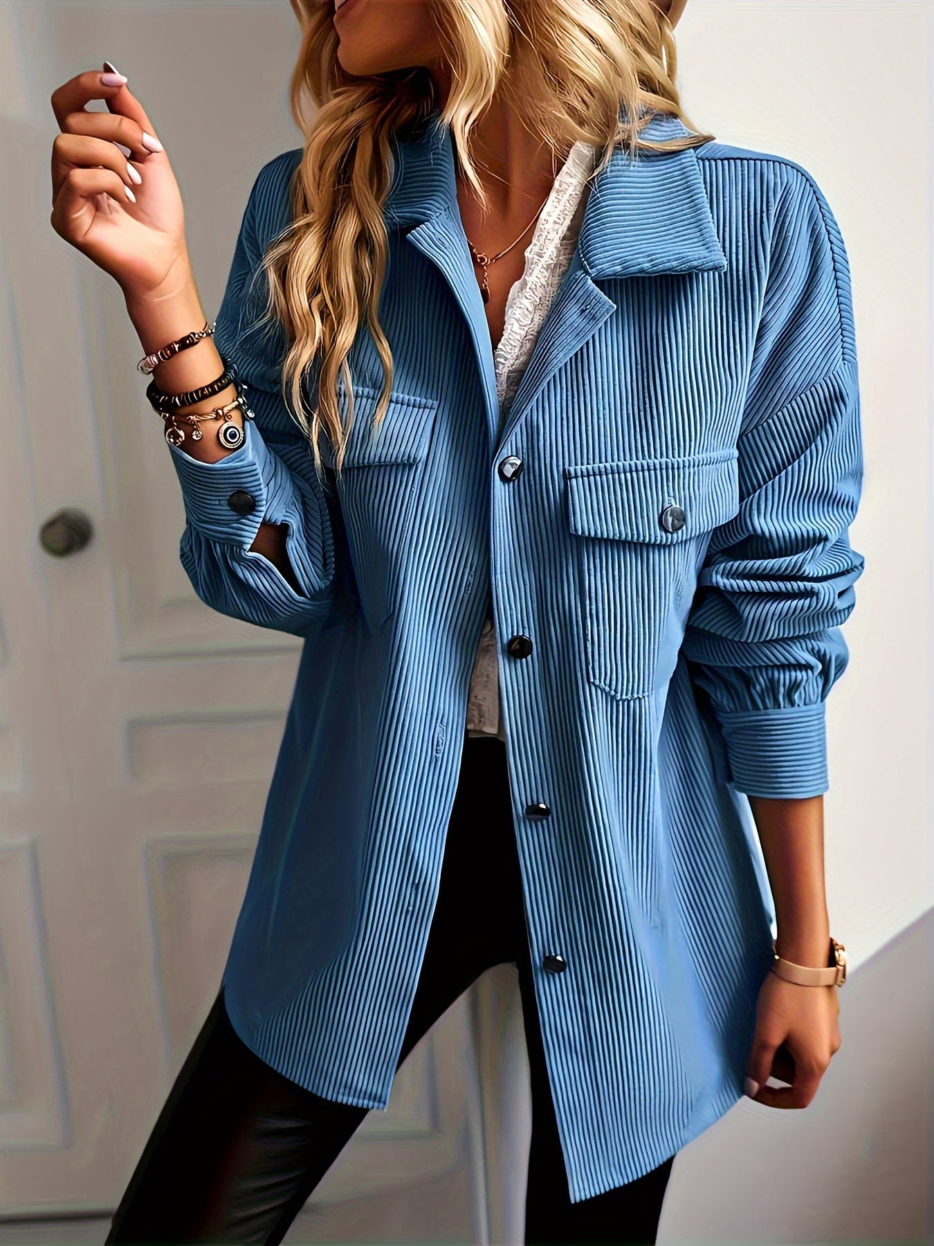 vlovelaw Solid Shacket Jacket, Casual Button Front Long Sleeve Outerwear, Women's Clothing