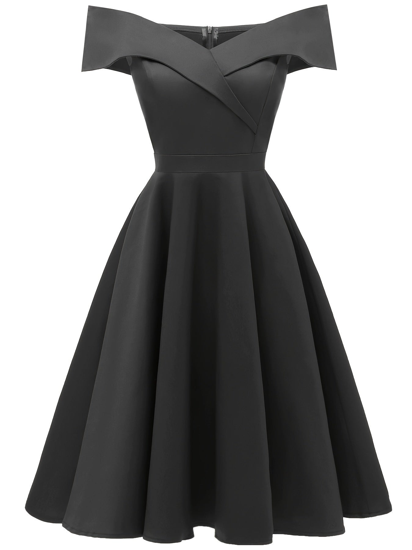 Off-shoulder Foldover Dress, Elegant Solid Color Flare Dress, Women's Clothing