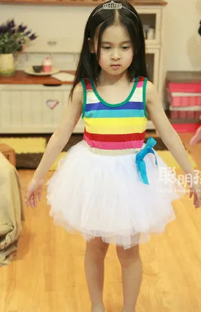 4pcs* Summer Girl's Rainbow Dresses Baby Dress Children Skirts girl Bow Wide Stripe Tutu skirt