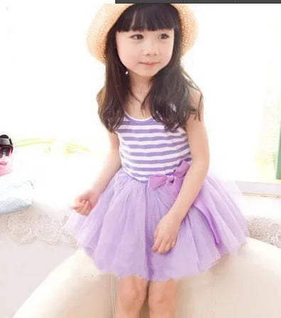 4pcs* Summer Girl's Rainbow Dresses Baby Dress Children Skirts girl Bow Wide Stripe Tutu skirt