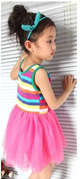 4pcs* Summer Girl's Rainbow Dresses Baby Dress Children Skirts girl Bow Wide Stripe Tutu skirt