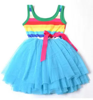 4pcs* Summer Girl's Rainbow Dresses Baby Dress Children Skirts girl Bow Wide Stripe Tutu skirt
