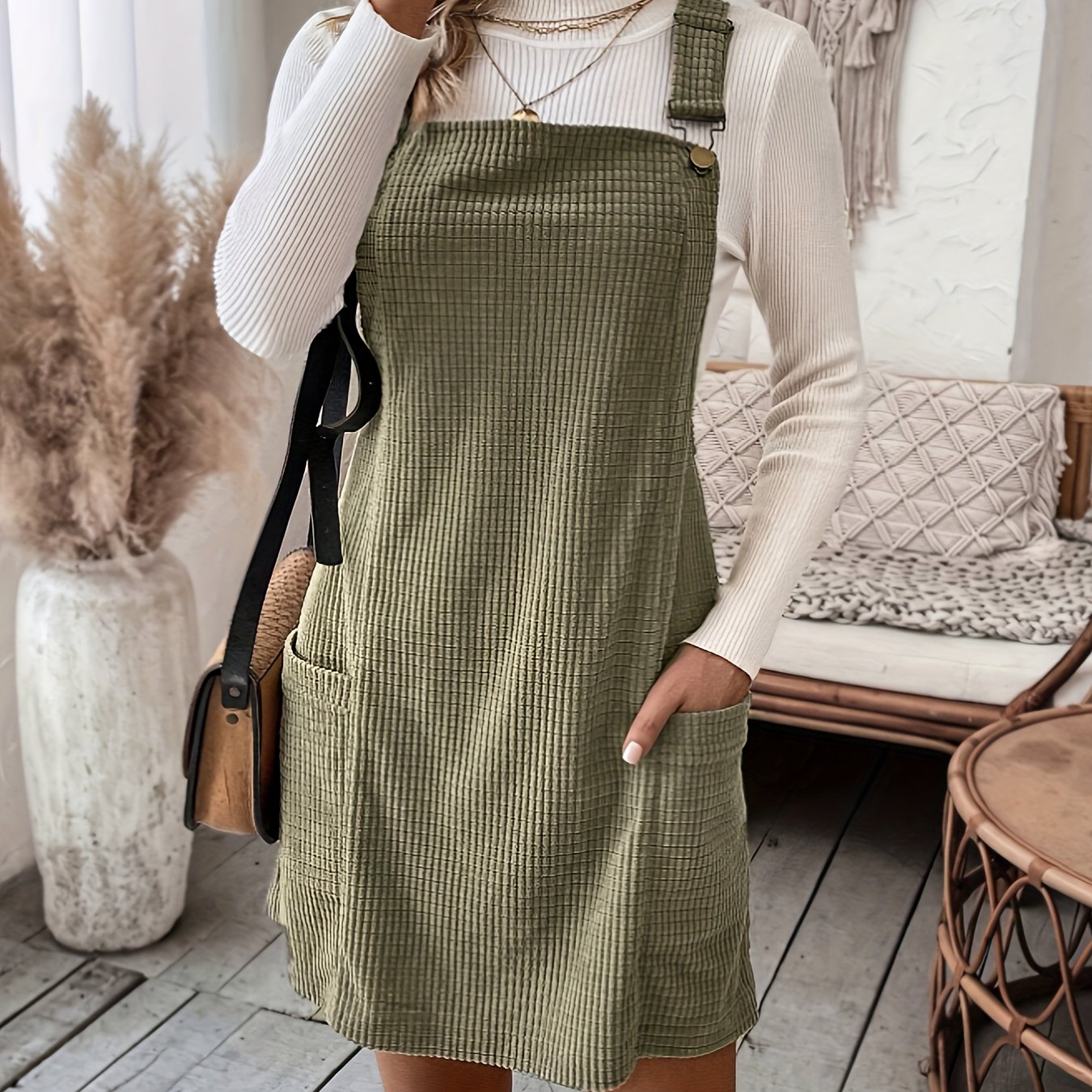 vlovelaw Pocket Solid Color Tank Dress, Casual Sleeveless Dress, Women's Clothing