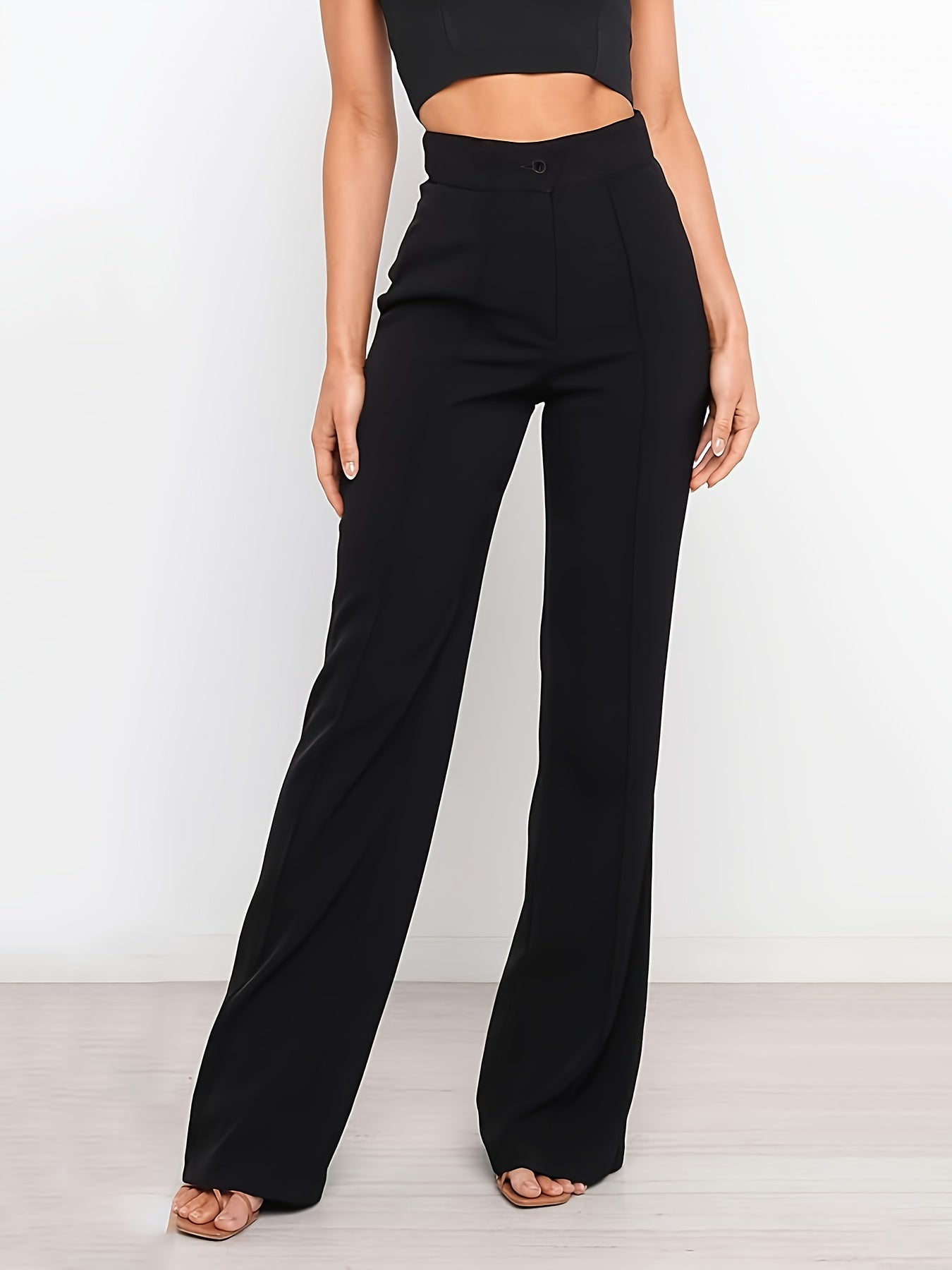 vlovelaw Solid High Waist Straight Leg Pants, Casual Simple Pants For Office & Work, Women's Clothing