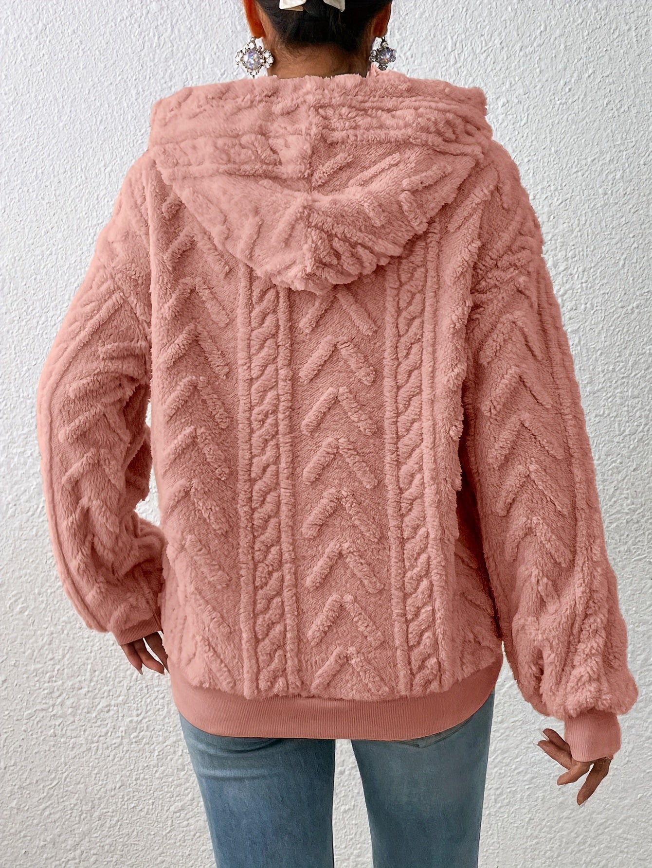 vlovelaw Textured Hoodie Plush Sweatshirt, Casual Long Sleeve Hoodies Sweatshirt, Women's Clothing