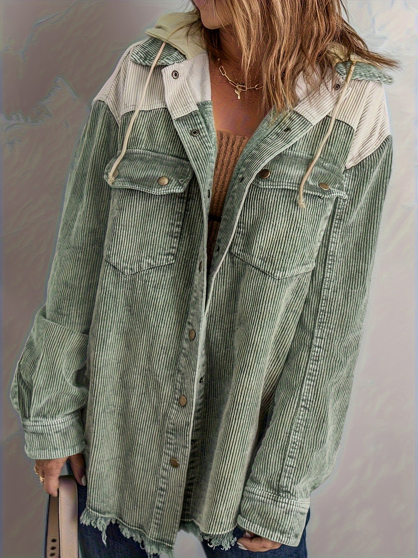 Color Block Long Sleeve Hooded Jacket, Casual Every Day Outerwear For Fall & Winter, Women's Clothing