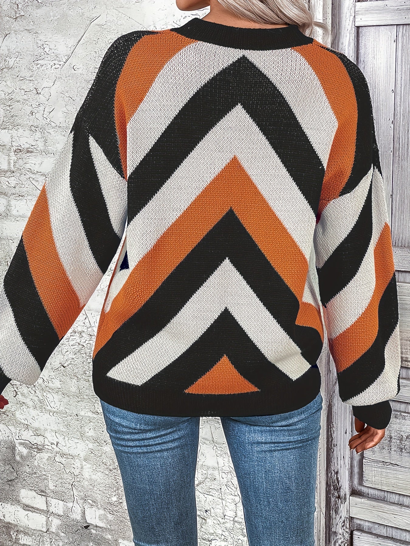 Color Block Crew Neck Pullover Sweater, Casual Long Sleeve Sweater For Fall & Winter, Women's Clothing