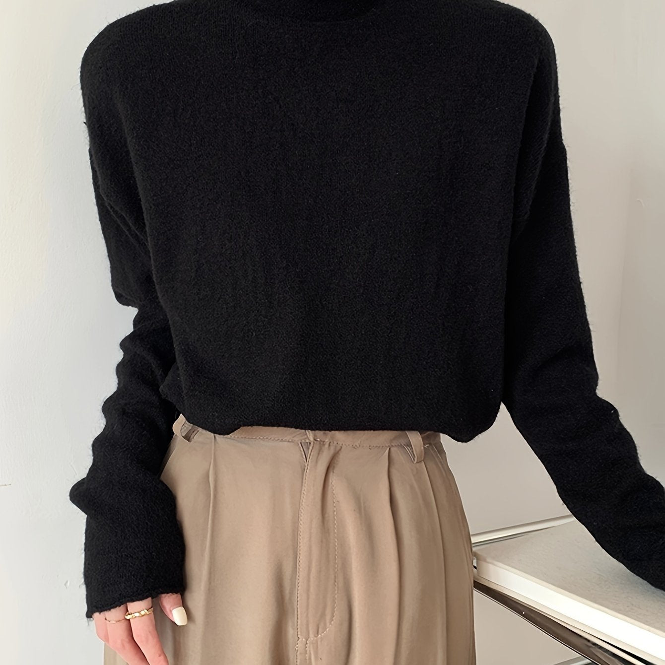 vlovelaw Solid Turtle Neck Pullover Sweater, Casual Long Sleeve Versatile Inner Wear Sweater, Women's Clothing