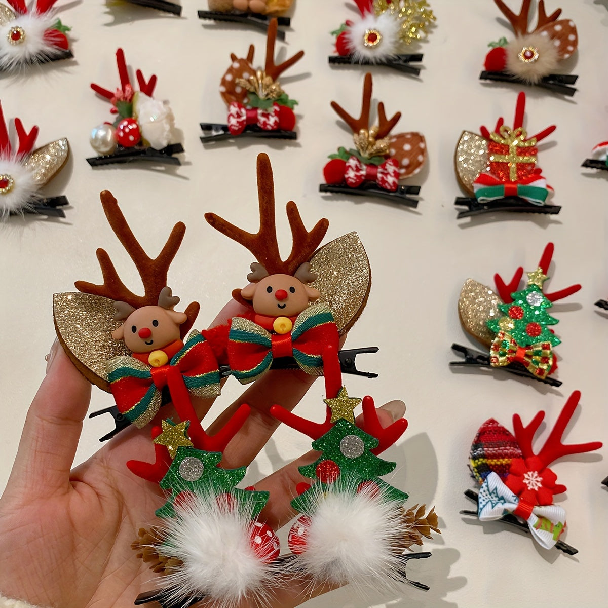10pcs Festive Christmas Hair Accessories Set - Adorable Elk Antler & Bow Designs, Durable PVC Material, Perfect for Holiday Parties, Gifts, and Winter Fashion