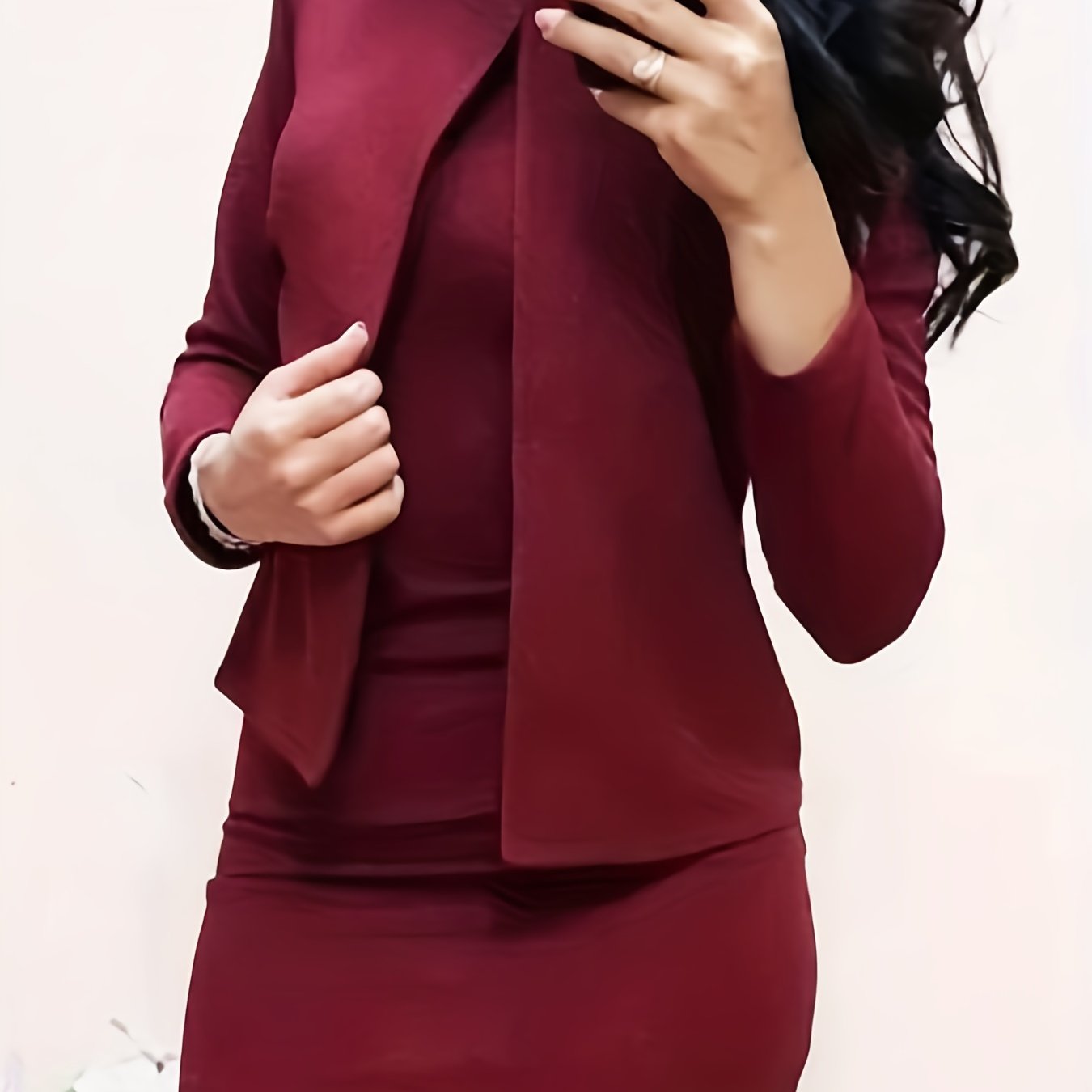 vlovelaw  Elegant Solid Slim Two-piece Dress Set, Long Sleeve Jacket & Bodycon Dress Outfits, Women's Clothing