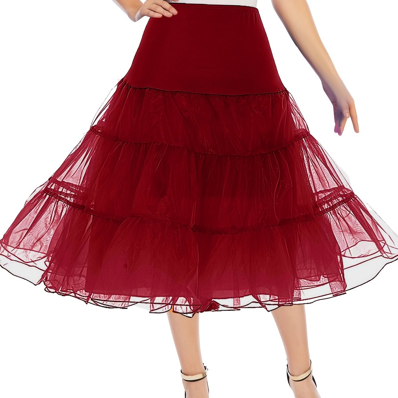 vlovelaw Solid High Waist Ruffled Hem Vintage Skirts, Casual Dancing Short Skirts, Women's Clothing