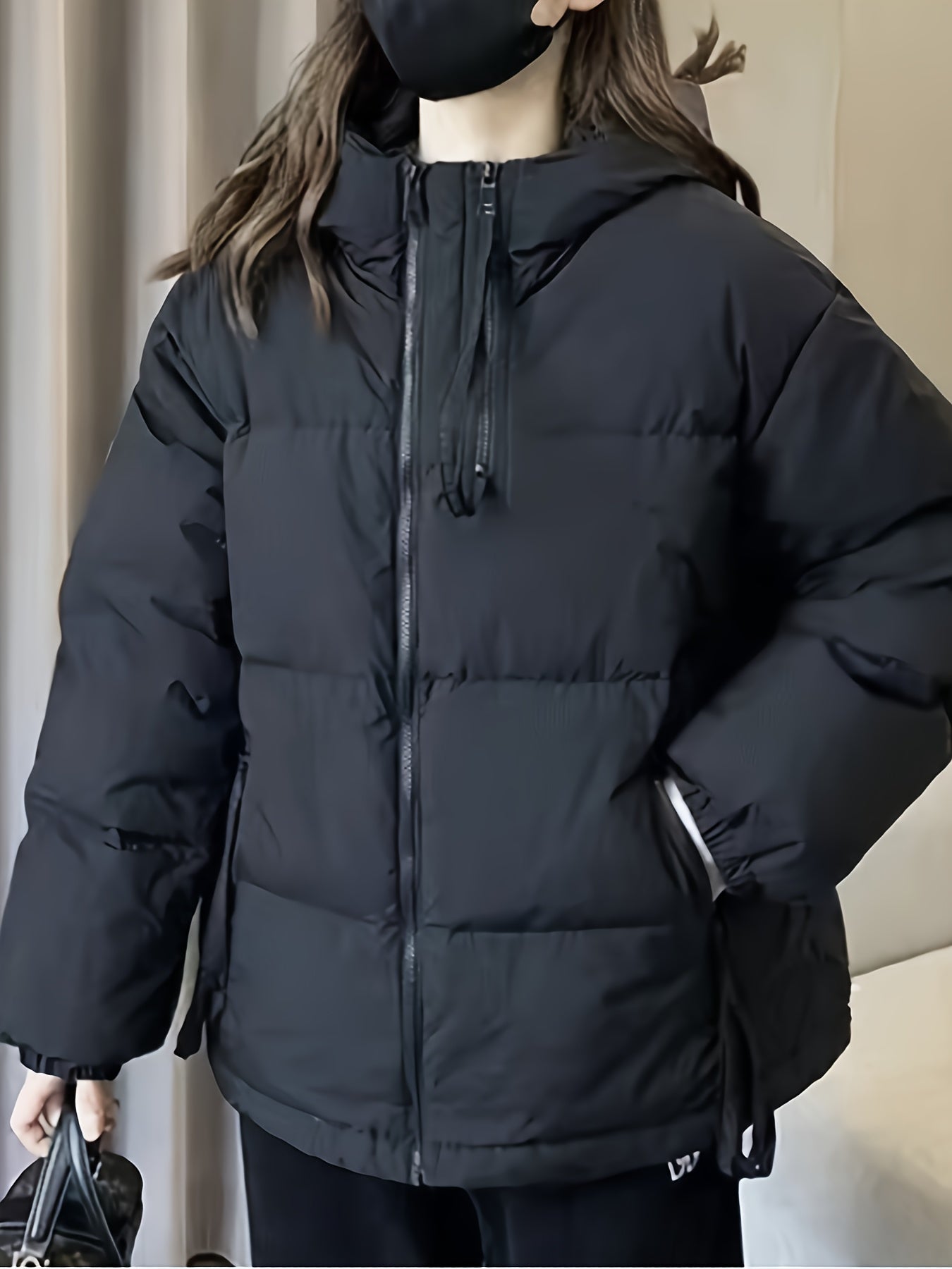 vlovelaw Zipper Solid Hooded Coat, Casual Solid Long Sleeve Winter Outerwear, Women's Clothing