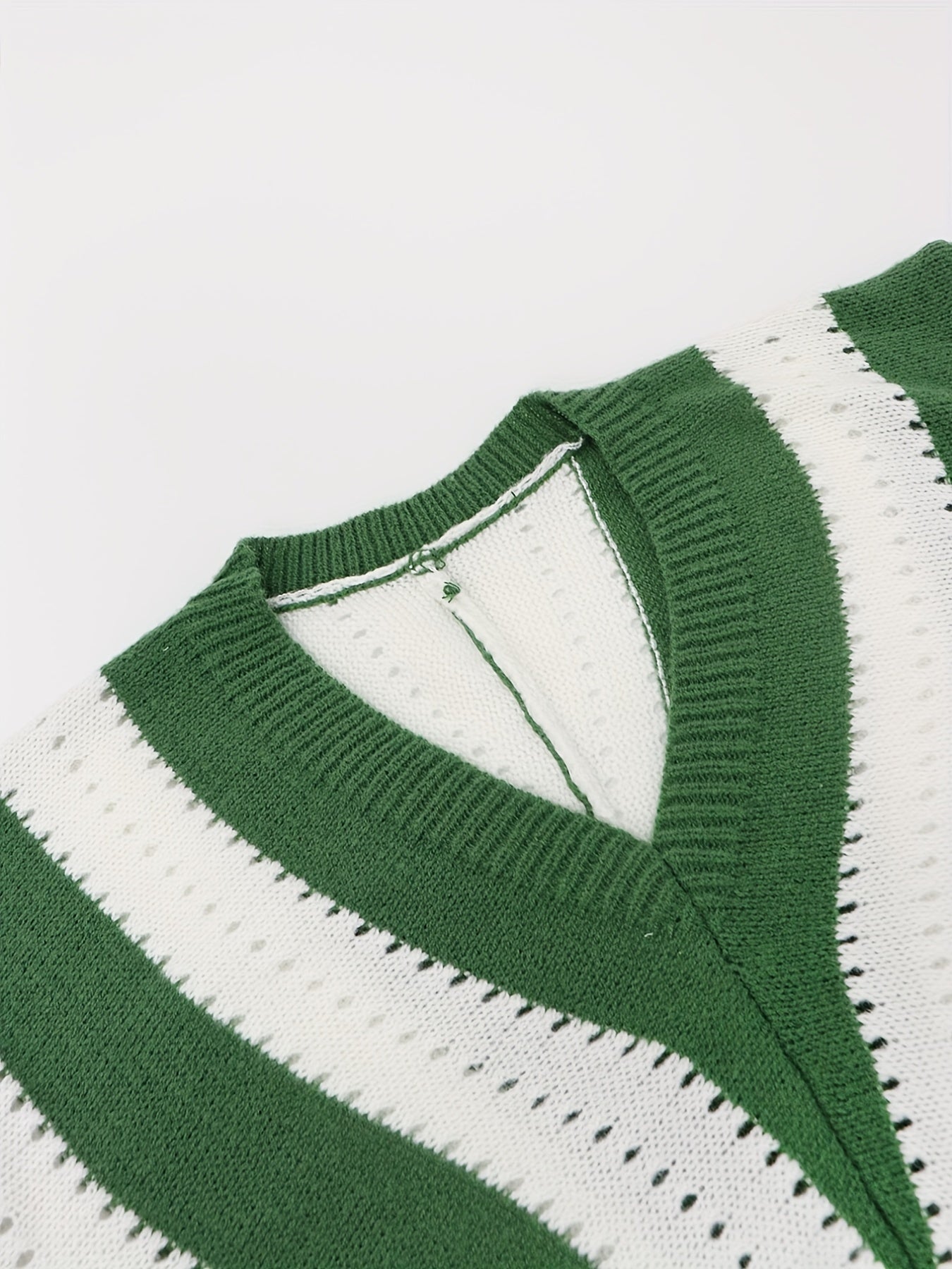vlovelaw Color Block Eyelet Knit Sweater, Casual V Neck Long Sleeve Sweater, Women's Clothing