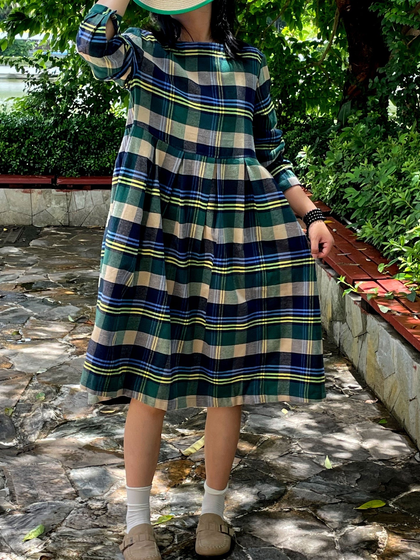 vlovelaw Plaid Print Loose Dress, Random Print Long Sleeve Casual Dress For Fall & Spring, Women's Clothing