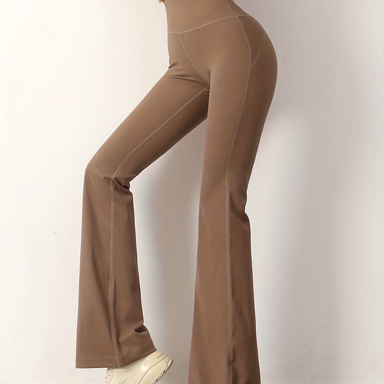 Flare Yoga Pants For Women, High Waist Solid Color Tummy Control Casual Gym Workout Flared Pants, Women's Activewear