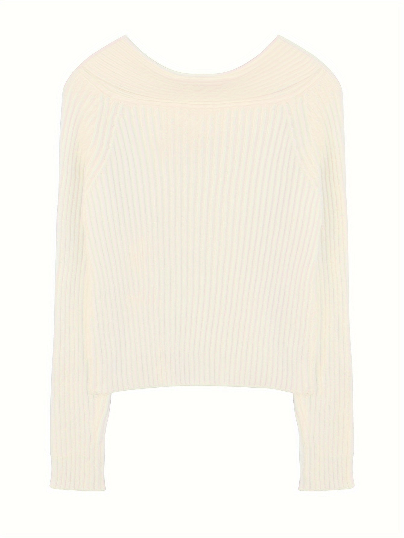 vlovelaw Solid Off Shoulder Knit Sweater, Casual Long Sleeve Pullover Sweater, Women's Clothing