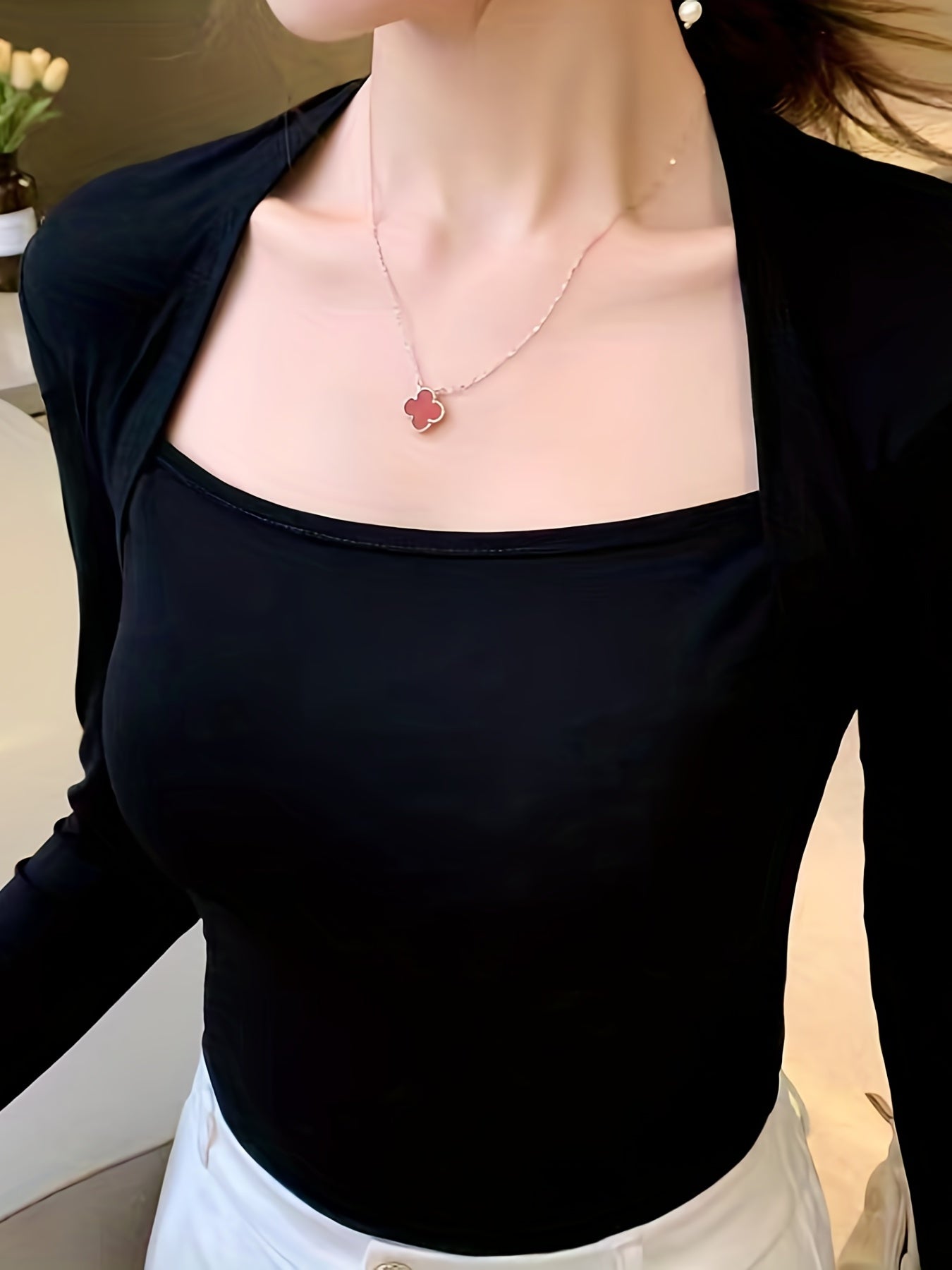 vlovelaw Solid Slim T-Shirt, Casual Long Sleeve Top For Spring & Fall, Women's Clothing