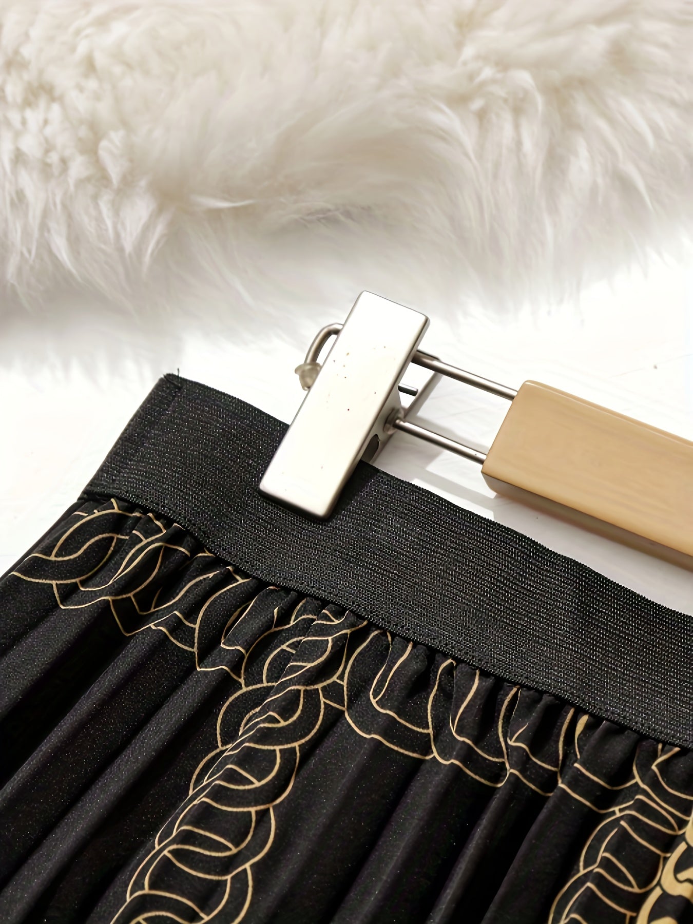 Plus Size Elegant Skirt, Women's Plus Baroque Print Slight Stretch Contrast Tape Pleated Maxi Skirt