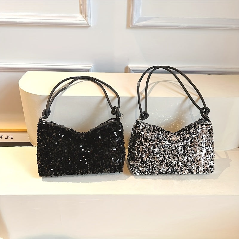 vlovelaw 1pc Girl's Fashion Texture Bag, New Style Sequin Shoulder Shining Handbag