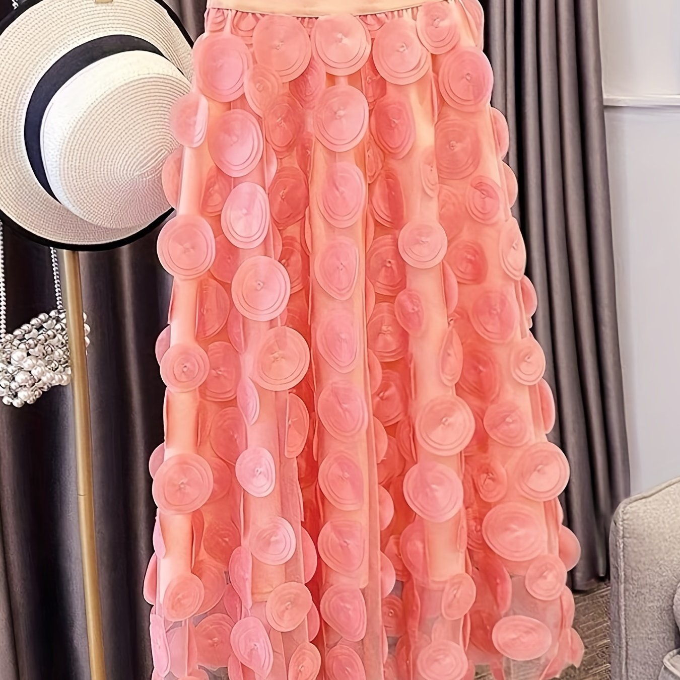 vlovelaw Applique High Waist Skirts, Elegant Maxi Skirts For Spring & Summer, Women's Clothing