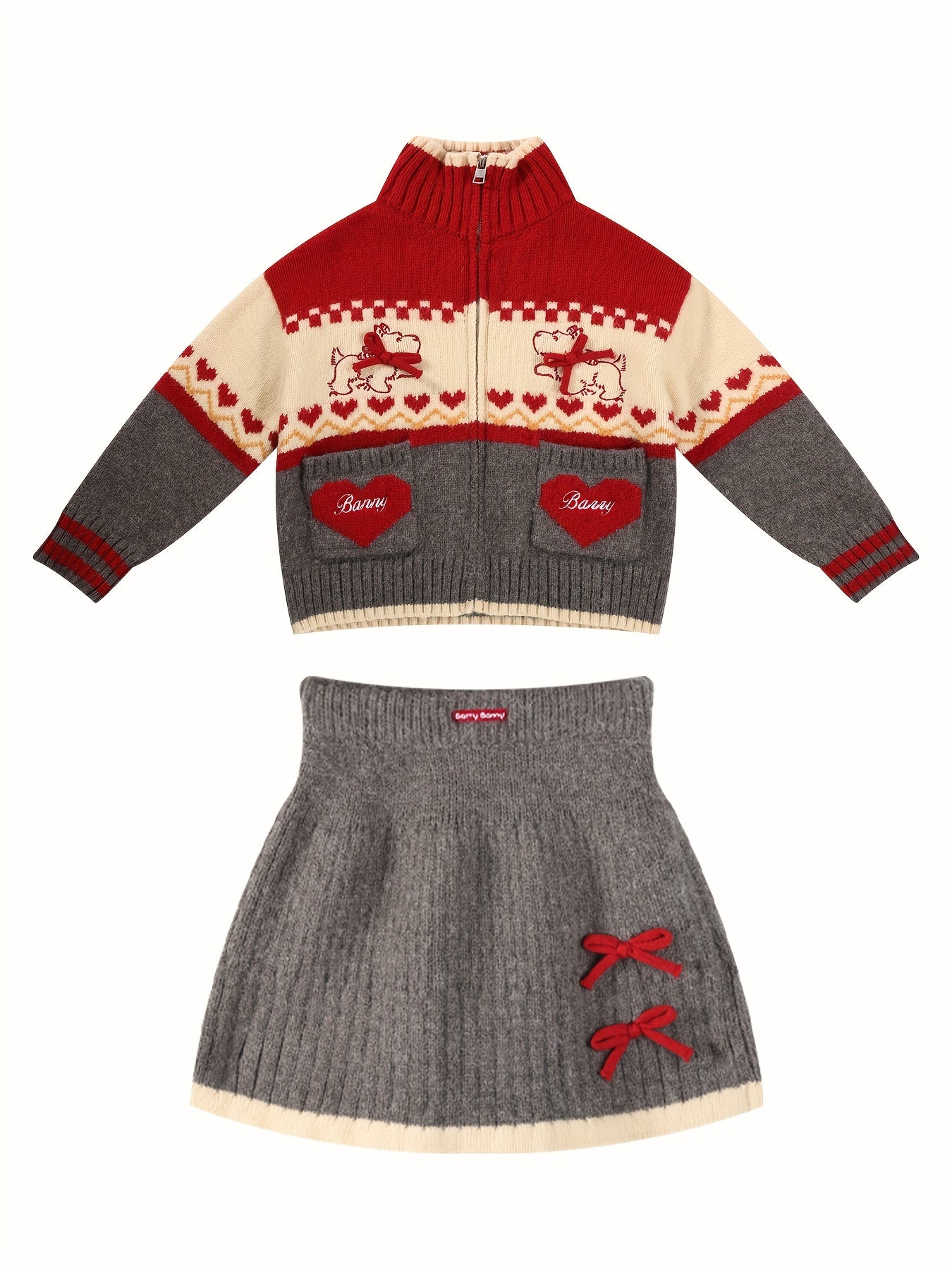 Little Girl Christmas Set Christmas Letter Embroidery Long Sleeve Sweatshirt Top + Skirt