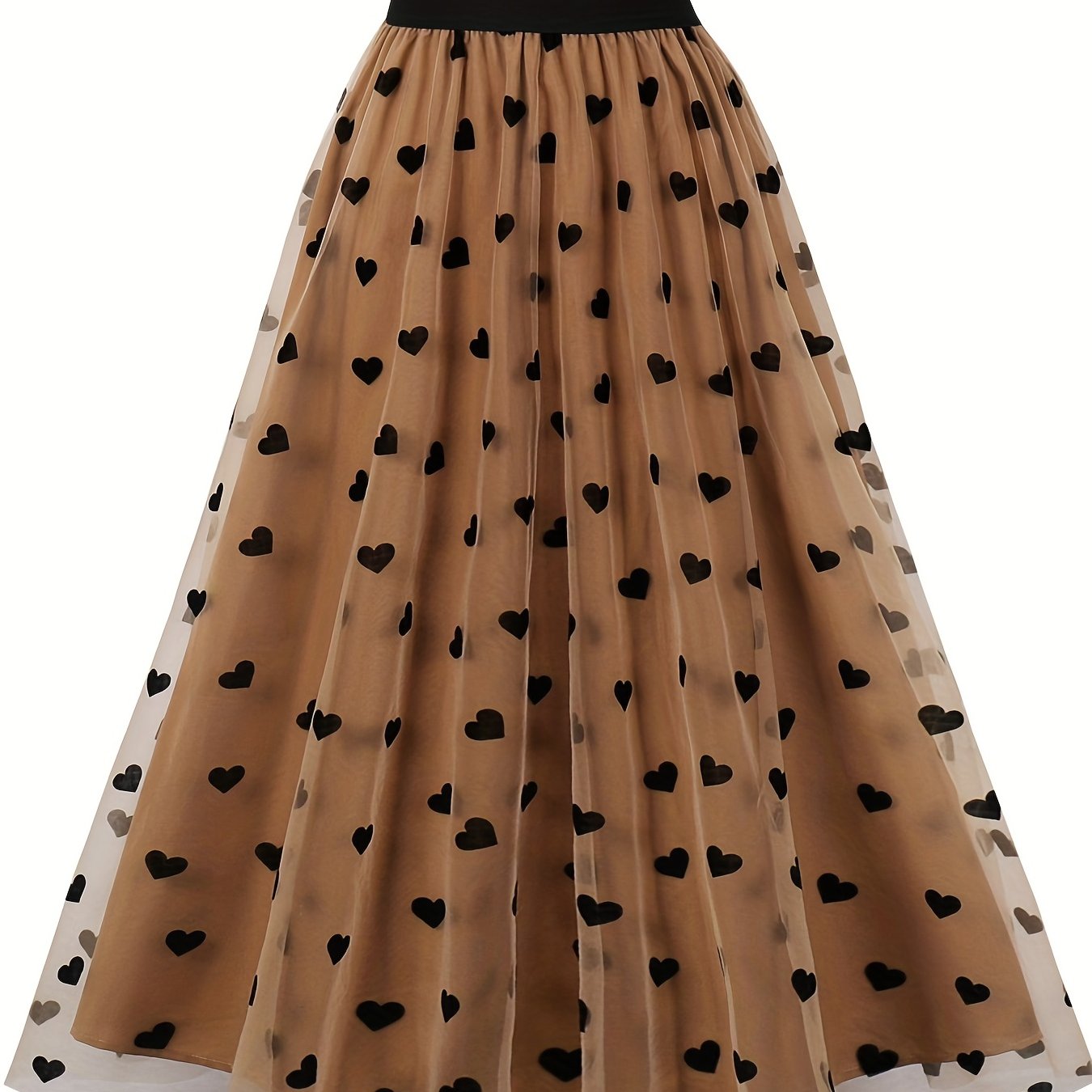 vlovelaw Heart Print Mesh Overlay Skirt, Elegant Skirt For Spring & Summer, Women's Clothing