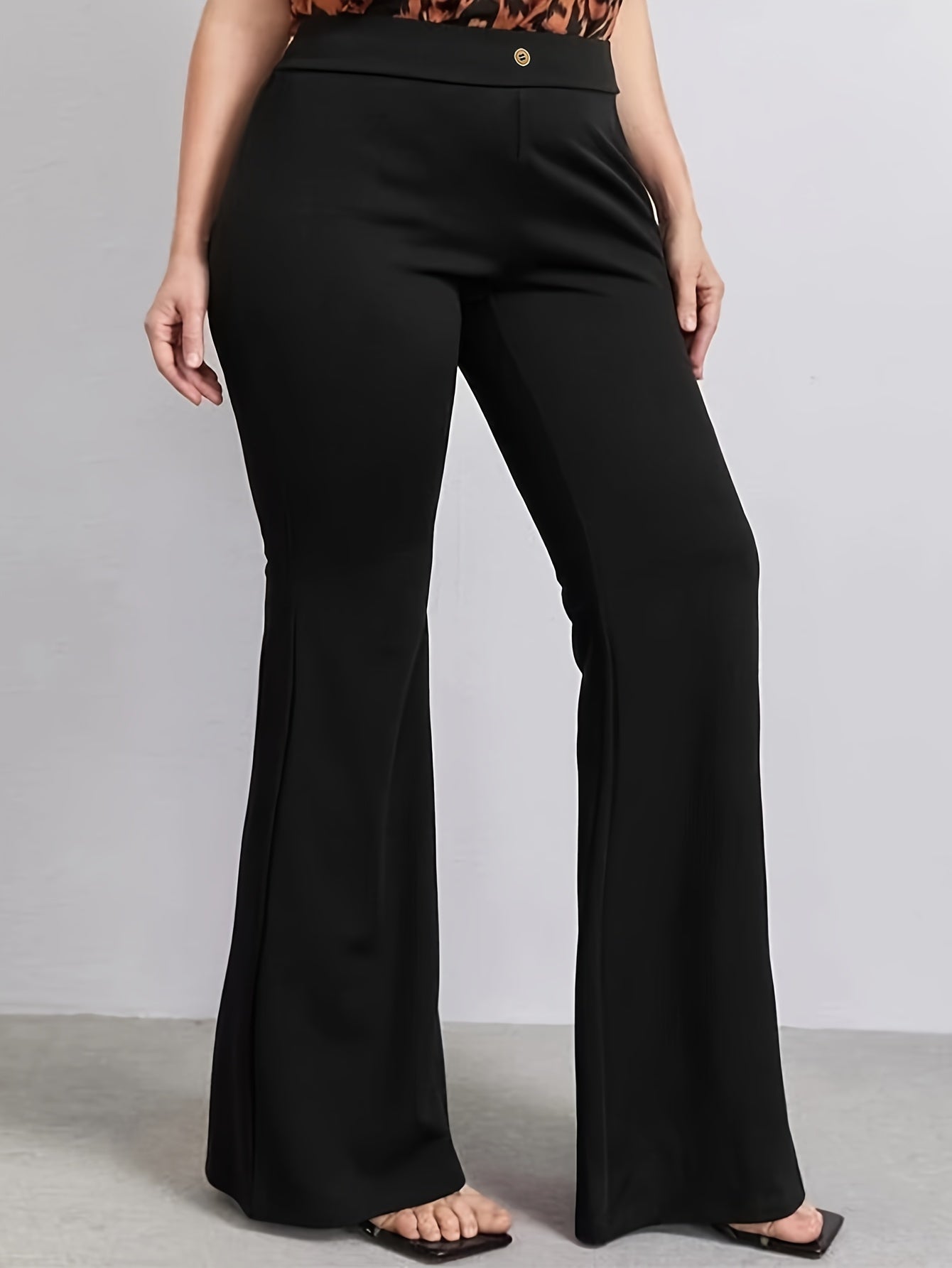 vlovelaw Plus Size Solid Flare Leg Pants, Elegant Pants For Spring & Summer, Women's Plus Size Clothing
