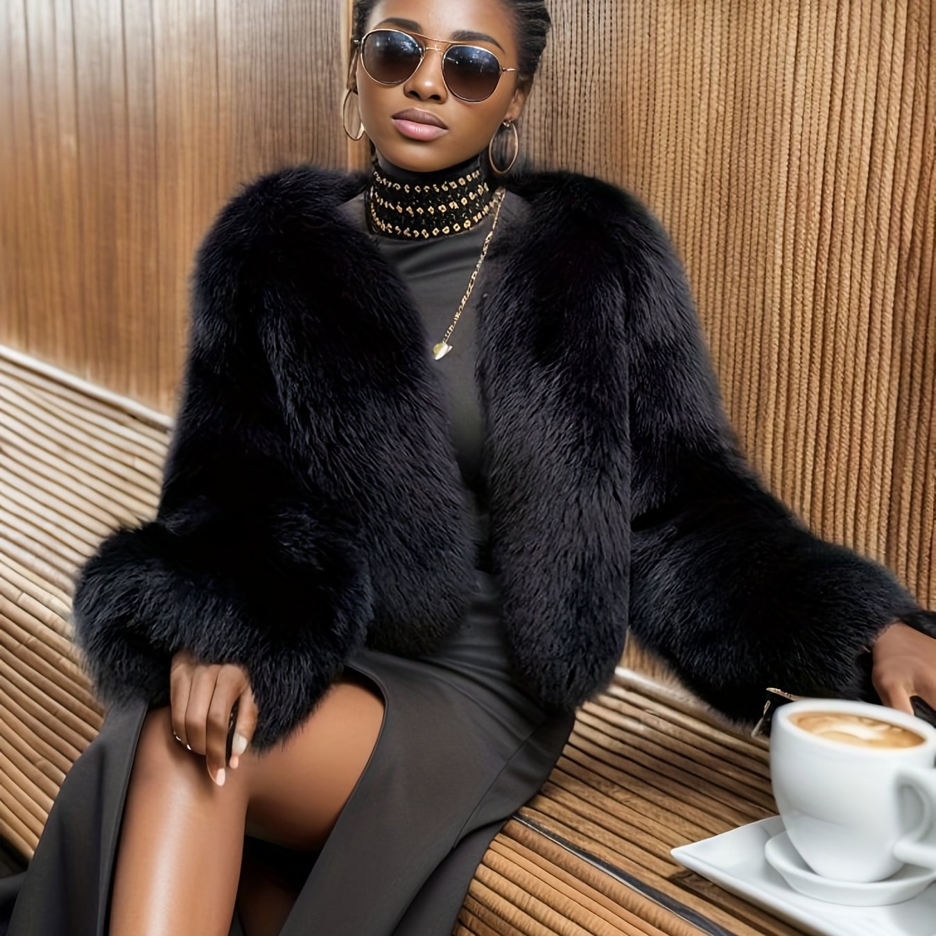 vlovelaw Solid Open Front Teddy Coat, Elegant Faux Fur Thermal Winter Outwear, Women's Clothing